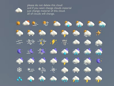 Various Weather Icons Including Clouds Sun Rain Snow Lightning And Moon Design Elements 3d model