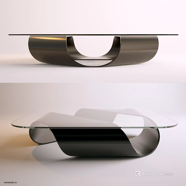 Modern Coffee Table With Glass Top And Curved Metal Base Design 3d model 