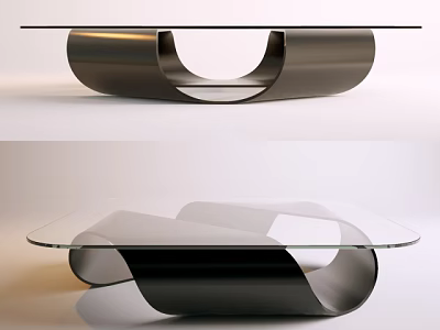 Modern Coffee Table With Glass Top And Curved Metal Base Design 3d model