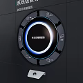 DP Device System Control Panel With Two Circular Dashboards Human Figure Silhouette And Black Wall