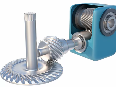 Precision Industrial Equipment Mechanical Components With Silver Bevel Gear Shaft And Blue Casing 3d model