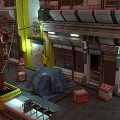 Cartoon Scene With Multi Story Building Crane Balconies And Vibrant Decorations