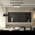 Modern Warm Cream Tone Living and Dining Room With Comfortable Furniture And Elegant TV Wall