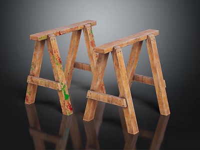 Wooden Step Ladders With Colorful Paint Splatters As Practical Construction Work Tools 3d model