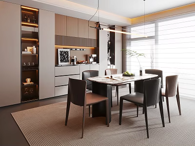 Italian Light Luxury Home Restaurant Sideboard Wine Cabinet Dining Table Dining Chair Restaurant Chandelier Sideboard Ornaments 3d model