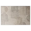 Modern Square Rug With Geometric Patterns Curved Lines And Neutral Tones Woven Design