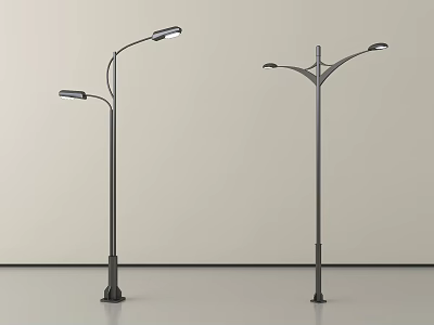 Outdoor Street Lights with Modern Curved Arm and Double Head Design Sturdy Base 3d model