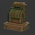 Vintage Wooden Commercial Cash Register With Ornate Carvings And Classic Design