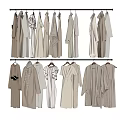 Stylish Light Colored Clothes Hanging On Racks With Various Elegant Styles 3d model