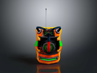 Vintage Computer Peripheral With Orange Black Green Red Antenna And Circular Control Panel Design 3d model