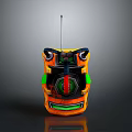 Vintage Computer Peripheral With Orange Black Green Red Antenna And Circular Control Panel Design