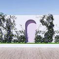 Vines with Purple Flowers Climbing White Walls with Pink Arched Doors and Wooden Flooring