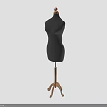 Black Dress Form With Wooden Tripod Stand And Round Wooden Head For