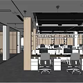 Modern Public Office Space With Open Layout Desks Computers And Glass Partitions 3d model