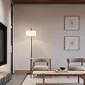 Modern Natural Living Room Interior With Wooden Ceiling Light Sofa TV Cabinet And Wall Paintings