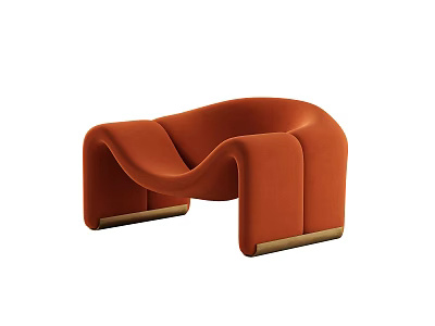 Modern Orange Upholstered Leisure Chair With Curved Lines And Gold Metal Legs 3d model