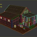 Sheriff's Office Building Featuring Gray Shingle Roof Brown Walls Red Brick Porch And Wooden Barrels