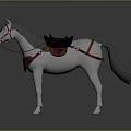 Detailed White Horse With Red Saddle Bridle And Decorative Saddle Pad Model
