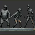 Three Men Detailed Bronze Sculpture Holding Hands On Rectangular Base