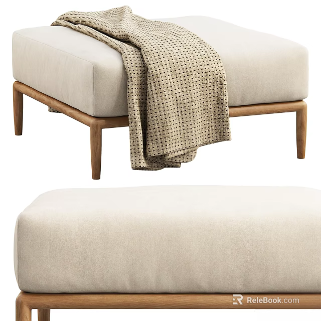 Modern Fabric Sofa Bench With Wooden Legs And Draped Blanket Design 3d model 