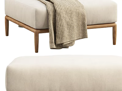 Modern Fabric Sofa Bench With Wooden Legs And Draped Blanket Design 3d model