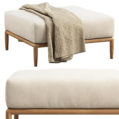 Modern Fabric Sofa Bench With Wooden Legs And Draped Blanket Design 3d model