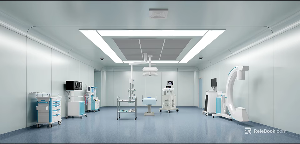Modern Operating Room With Surgical Table Lamp And Advanced Medical Equipment 3d model 