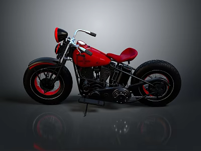 Vintage Red Motorcycle With Black Wheels Leather Seat And Chrome Handlebar 3d model