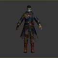 Adventurous 3D Character Model Featuring Blue Coat Scarf Mask Brown Belt and Red Boots
