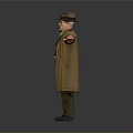A Man Wearing a Hat and Trench Coat With Arms Outstretched Against Gray Background