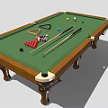 Billiard Table Sports Equipment With Green Cloth Balls Cues And Triangle Rack