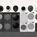 Multiple Modern Washing Machines In Black And White Front Loading And Stacked Design 3d model