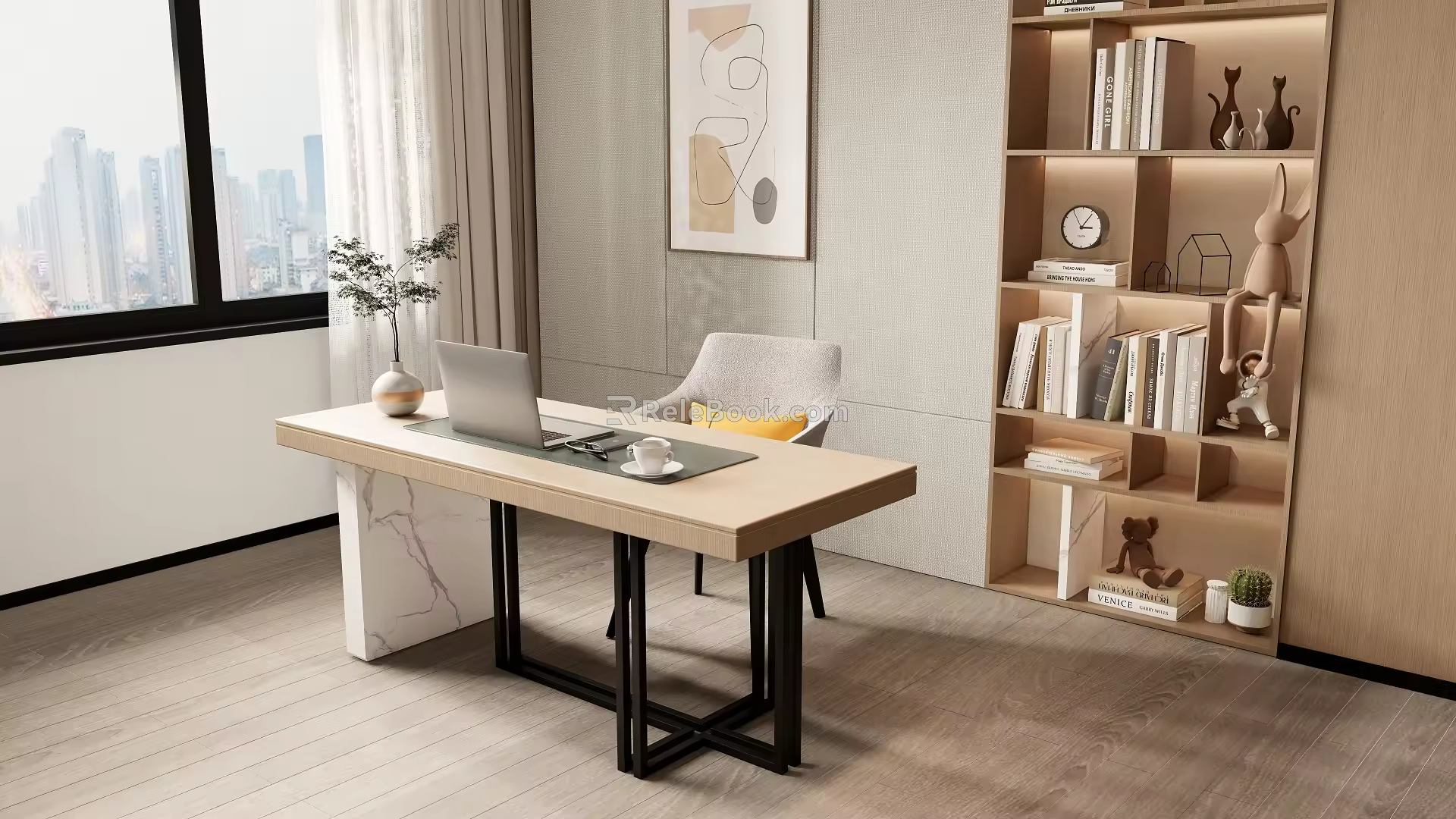 Desk desk bookcase combination 3d model