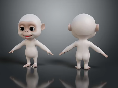 Cartoon White Monkey 3D Models Front and Back View on Dark Background 3d model
