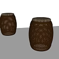 Brown Stools With Hollow Out Carved Patterns And Padded Tops 3d model