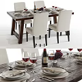 Elegant Dining Table Set With Chairs Plates Wine Glasses And Grapes 3d model