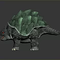 Fantasy Character Design Of Mythical Turtle With Green Rocky Shell Spikes Red Eyes Open Mouth