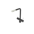 Modern black kitchen faucet with dual control handles and sleek metallic finish
