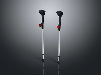 Ergonomic Crutches With Black Handles Red Buttons And White Shafts 3d model