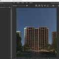 High Rise Modern Residential Building With Blue Sky White Clouds And Trees