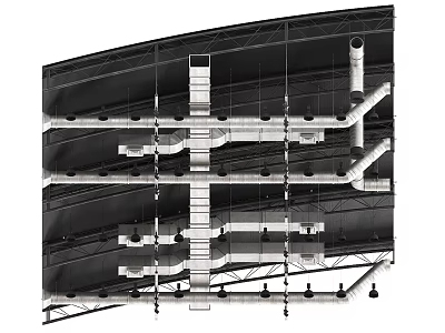 Suspended Ceiling Structural Framework With Pipes Support Beams And Mechanical Components 3d model