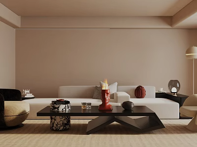 Soft Warm Beige Living Room With Large Sectional Sofa And Elegant Modern Home Decor 3d model