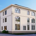 Classic Two Story Detached Villa With White Exterior Black Roof And Large Windows