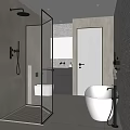 Modern Bathroom Interior With Glass Shower Enclosure Free Standing White Bathtub Neutral Tiles And Vanity