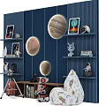 Adorable Plush Doll in Space Themed Room with Astronaut Toys and Telescope