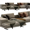Modern Sectional Sofa With Neutral Tones Throw Blankets And Decorative Pillows 3d model