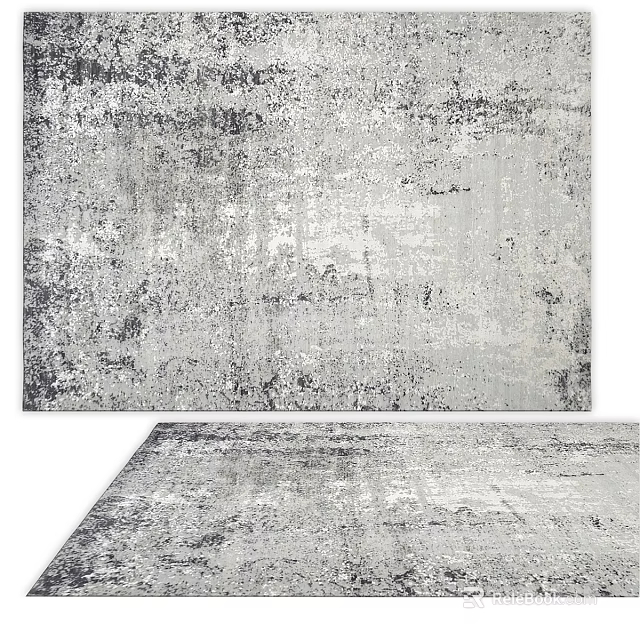 Gray Distressed Square Area Rug With Modern Abstract Texture For Living Room 3d model 
