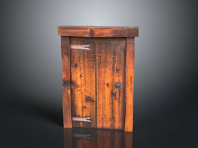 Vintage Dark Brown Wooden Door with Distinct Texture Metal Hinges and Latch 3d model