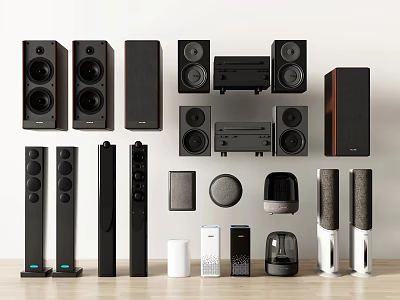 Headphones and Speakers Including Floorstanding Bookshelf and Compact Types with Modern Design 3d model