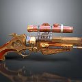 Steampunk Pistol with Copper Scope Golden Brass Body and Wooden Grip